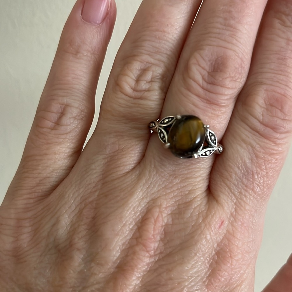 925 Solid Sterling Silver Tigers Eye Gemstone Rin… - image 6